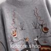 Harajuku Cartoon Animal Embroidery Vintage O Neck Sweater 18