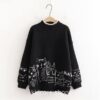 Turtleneck Cartoon Cat Embroidery Knitted Pullover Sweater 13