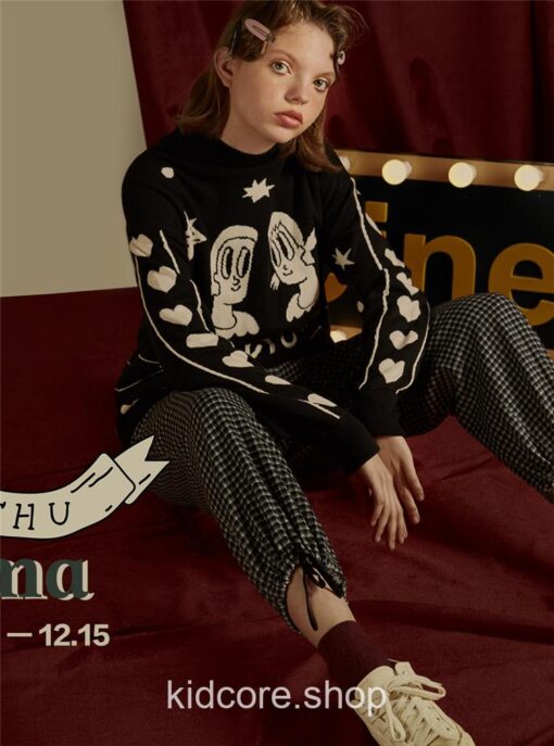 Preppy Cartoon Weird Embroidery Knitted Sweater 9