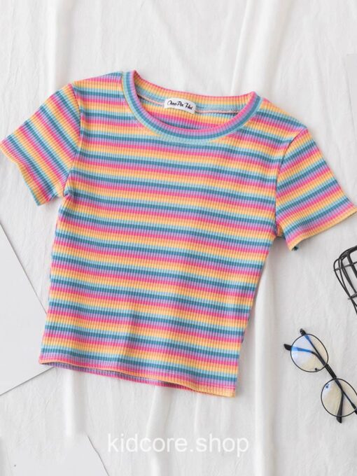 Basic Rainbow Striped T-Shirt (Many Colors) 8