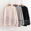 Turtleneck Cartoon Cat Embroidery Knitted Pullover Sweater 10