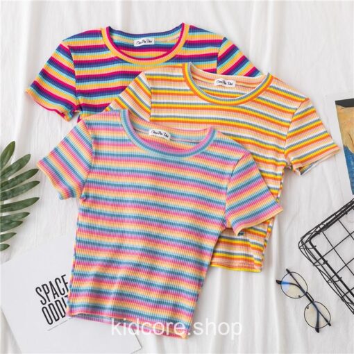 Basic Rainbow Striped T-Shirt (Many Colors) 13