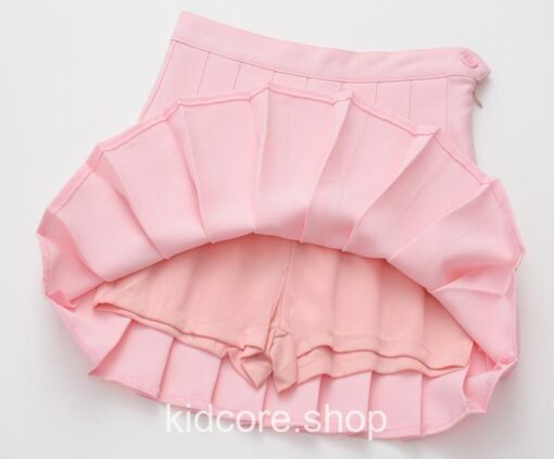 Kidcore High Waisted Solid Pleated Mini Skirt 17
