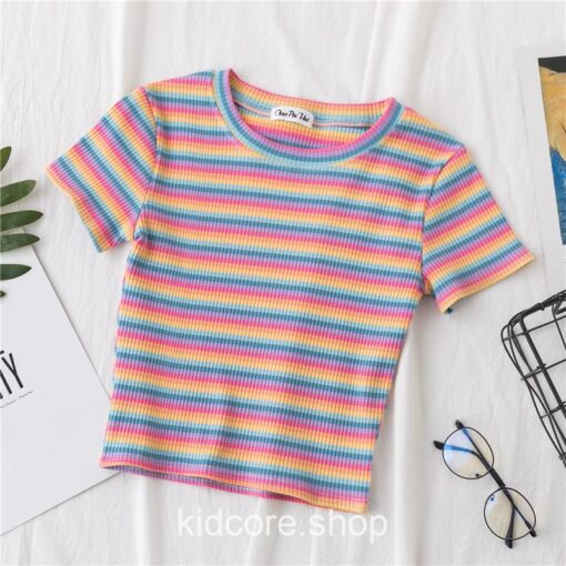 Basic Rainbow Striped T-Shirt (Many Colors) 14