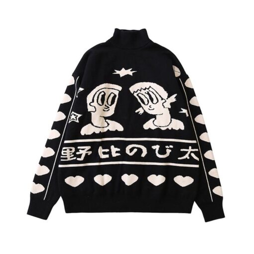 Preppy Cartoon Weird Embroidery Knitted Sweater 12