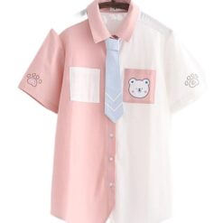 Kidcore Colorful Harajuku Bear Print Summer Pocket Shirt 1