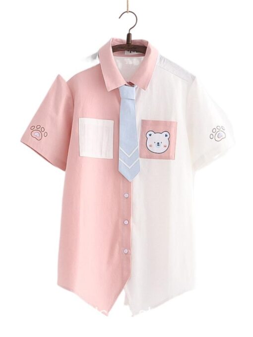 Kidcore Colorful Harajuku Bear Print Summer Pocket Shirt 1