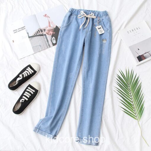 Aesthetic Washed Casual Cartoon Embroidery Pocket Straight Jean 7