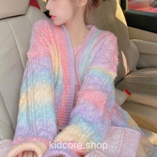 Aesthetic Fairy Rainbow Knitted Sweater Cardigan 1