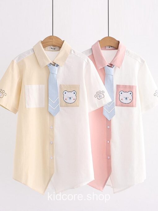 Kidcore Colorful Harajuku Bear Print Summer Pocket Shirt 2