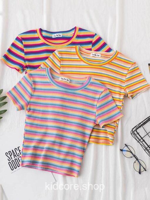 Basic Rainbow Striped T-Shirt (Many Colors) 6