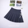 Lace Up High Waisted Solid Pleated Mini Skirt 1