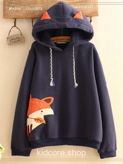 Kawaii Autumn Cute Fox Embroidered Hoodie 2