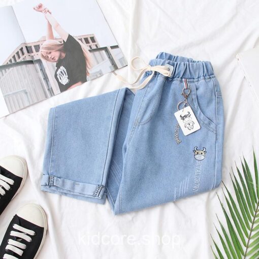 Aesthetic Washed Casual Cartoon Embroidery Pocket Straight Jean 8