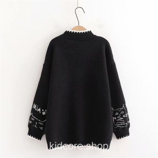 Turtleneck Cartoon Cat Embroidery Knitted Pullover Sweater 14