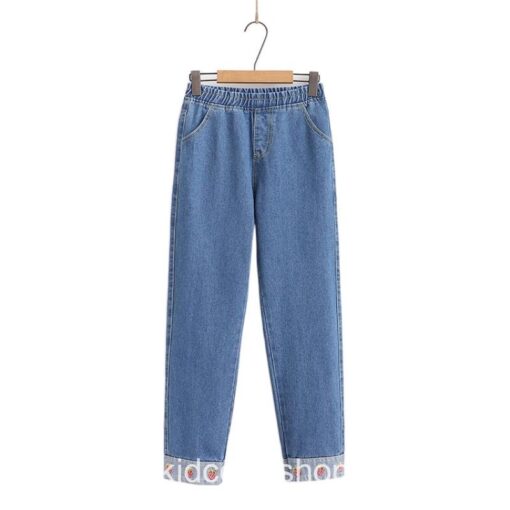 Strawberry Embroidery Kidcore Sweet Washed Casual Jean 3