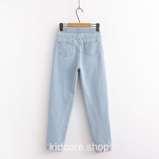 Strawberry Embroidery Kidcore Sweet Washed Casual Jean 2
