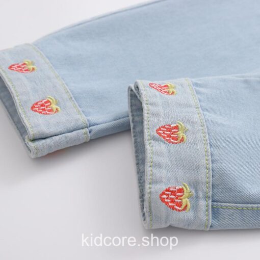 Strawberry Embroidery Kidcore Sweet Washed Casual Jean 5