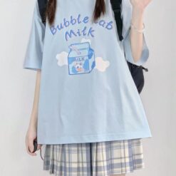Cute Cartoon Milk Graphic Print Kidcore T-Shirt 2