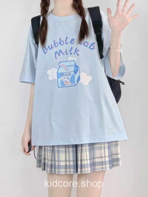 Cute Cartoon Milk Graphic Print Kidcore T-Shirt 2