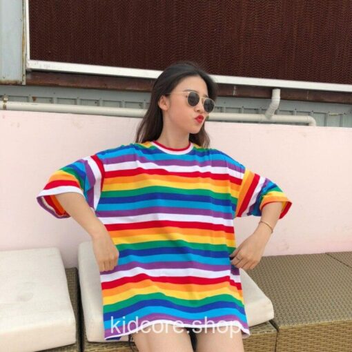 Rainbow Striped Harajuku Kidcore Tshirt 13
