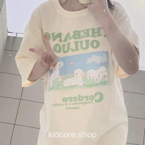 Kawaii Sheep Print Short Sleeve Harajuku Kidcore T-shirt 10