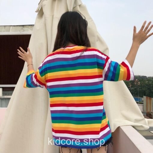 Rainbow Striped Harajuku Kidcore Tshirt 5