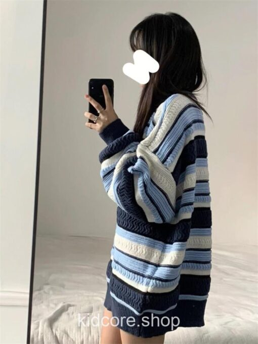 Retro Casual Stripe Knitted Kidcore Sweater 5