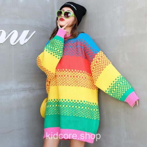 Kidcore Coloful Striped Knitwear Warm Rainbow Sweater 9