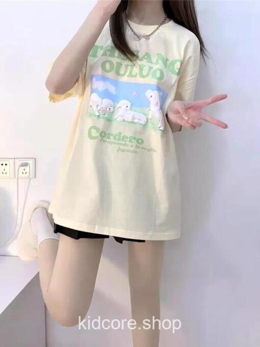 Kawaii Sheep Print Short Sleeve Harajuku Kidcore T-shirt 6