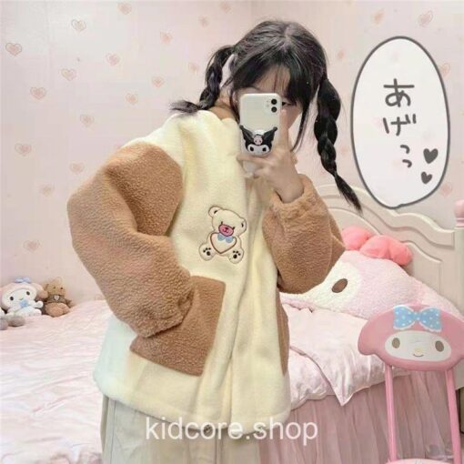 Kidcore Kawaii Cute Bear Embroidery Zip-up Hoodie 11