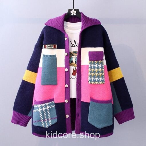 Kidcore Colorful Patchwork Cardigan Sweater 5