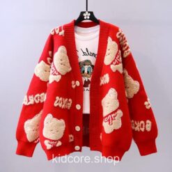 Chic Harajuku Knitted Bear Cardigan Sweater 1