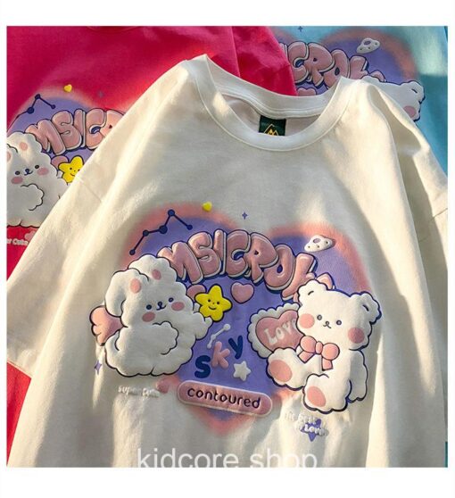 Harajuku Cartoon Bear Print Kidcore T-Shirt 10