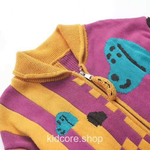 Monkey Cartoon Embroidery Knitted Sweater Kidcore Zipper Cardigan 5