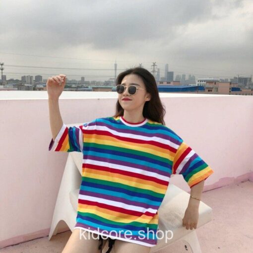 Rainbow Striped Harajuku Kidcore Tshirt 10