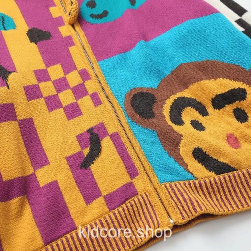 Monkey Cartoon Embroidery Knitted Sweater Kidcore Zipper Cardigan 10