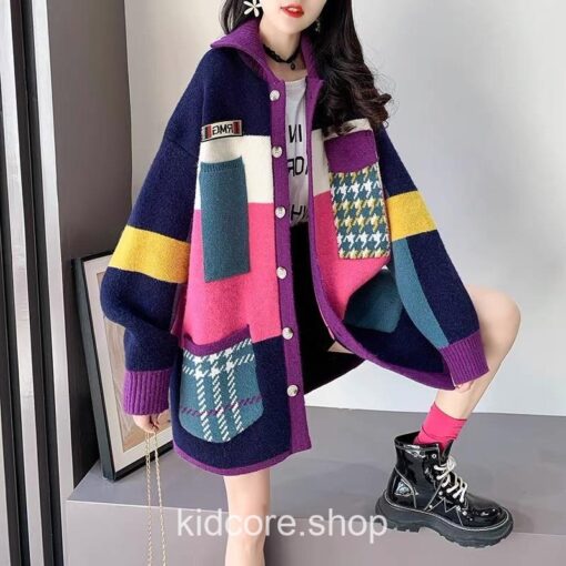 Kidcore Colorful Patchwork Cardigan Sweater 3