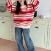 Retro Casual Stripe Knitted Kidcore Sweater 10
