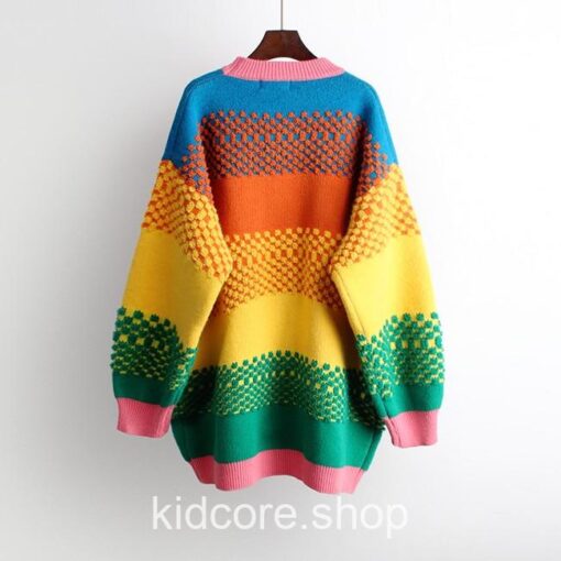 Kidcore Coloful Striped Knitwear Warm Rainbow Sweater 2