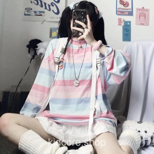 Striped Japanese Kawaii Rainbow Long Sleeve T-Shirt 8