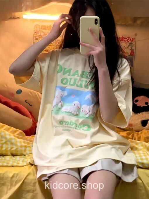 Kawaii Sheep Print Short Sleeve Harajuku Kidcore T-shirt 2
