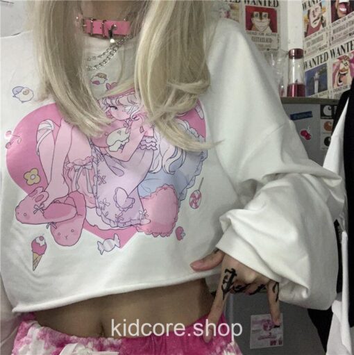 Kidcore Cute Japanese Art Long Sleeve Crop Top 7