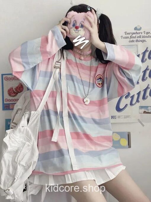 Striped Japanese Kawaii Rainbow Long Sleeve T-Shirt 5