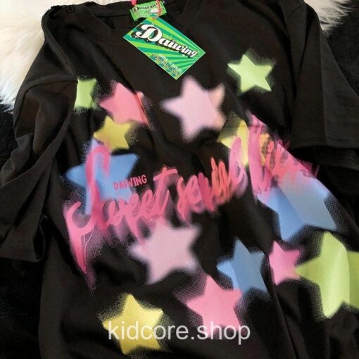 Stars Colorful Print Kidcore T-Shirt 12